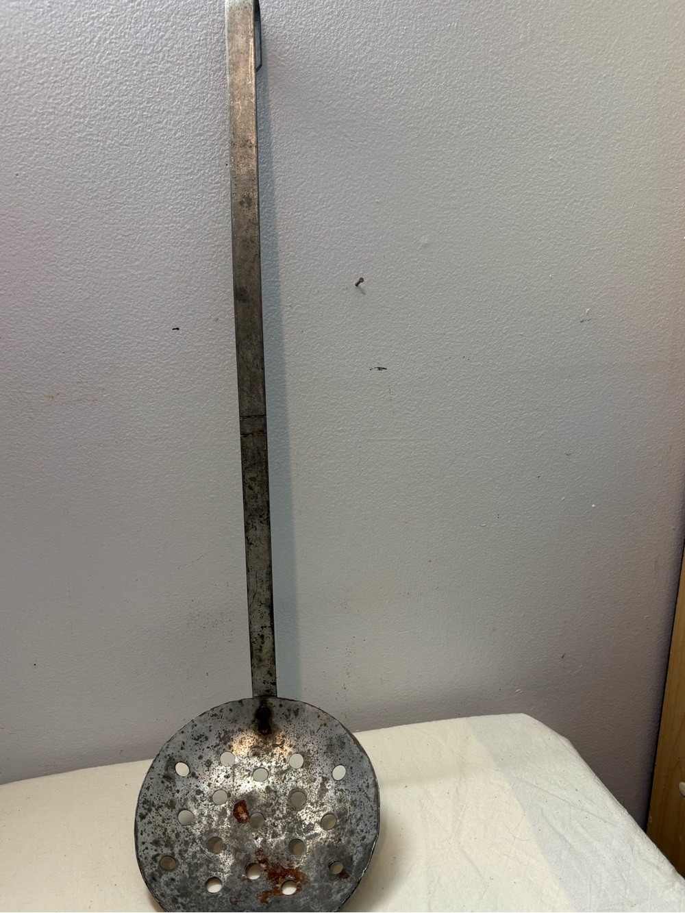 Vintage Heavy-Duty Metal Skimmer Ladle in Silver